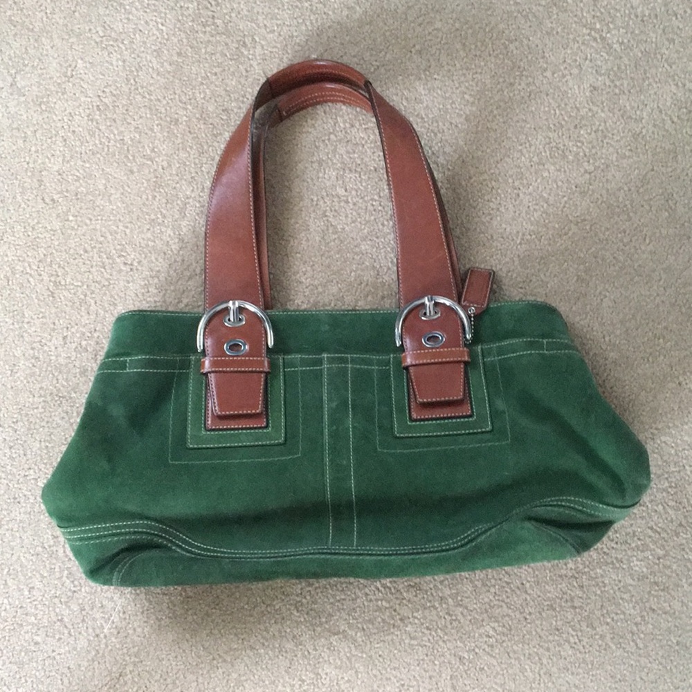 Green suede coach bag
